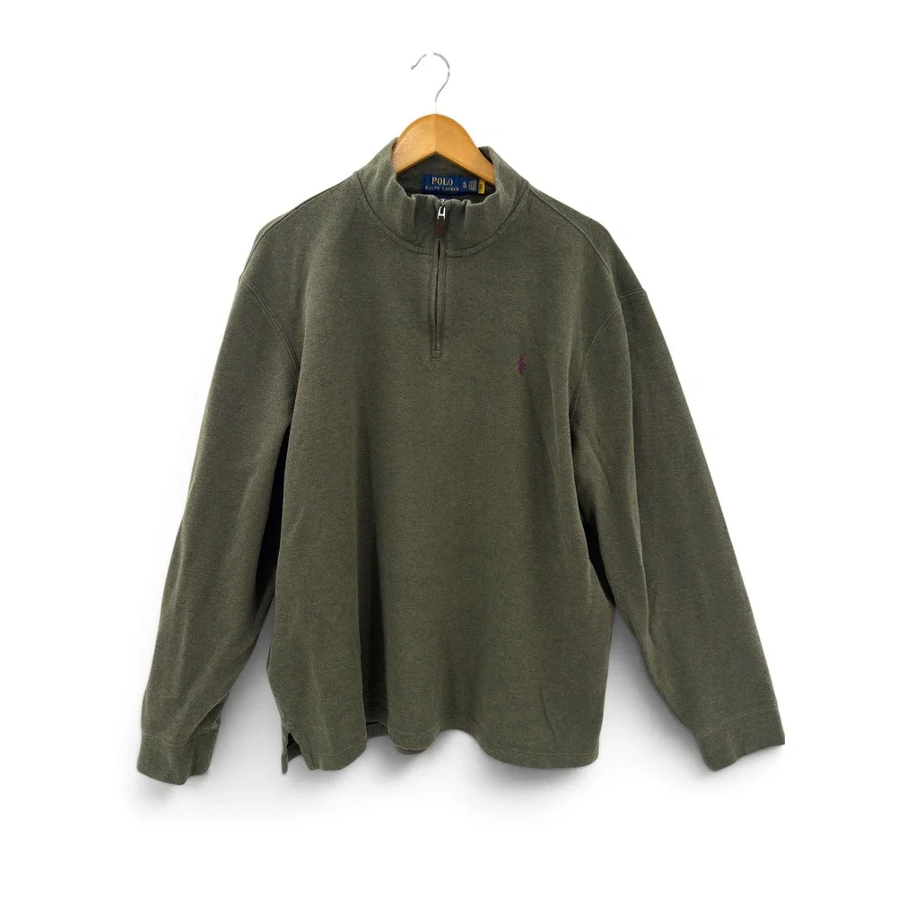 Polo Ralph Lauren Cotton Estate Rib Quarter Zip Pullover Green XL Purple Pony